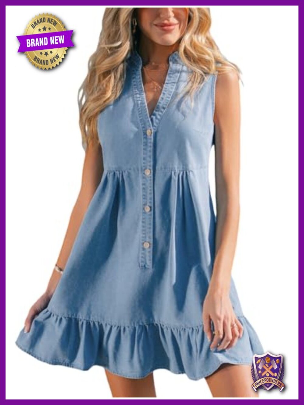 CUPSHE Women Ruffle Denim Dress Sleeveless Mini A-Line Summer Beach Casual